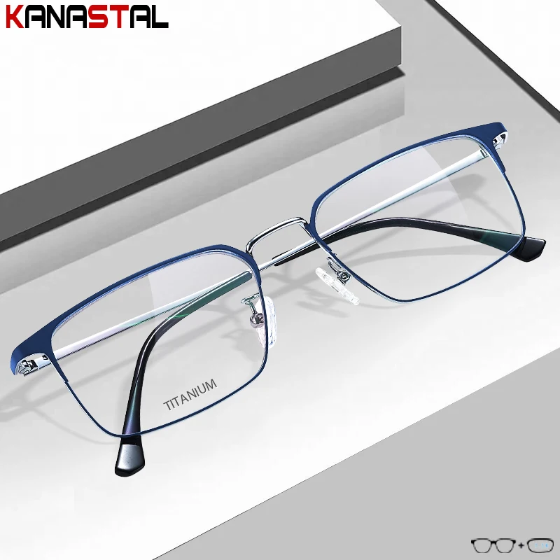 Gafas graduadas para hombre, lentes ópticas, gafas de lectura para mujer, bloqueo de luz azul, gafas para miopía, montura de gafas de Metal y titanio