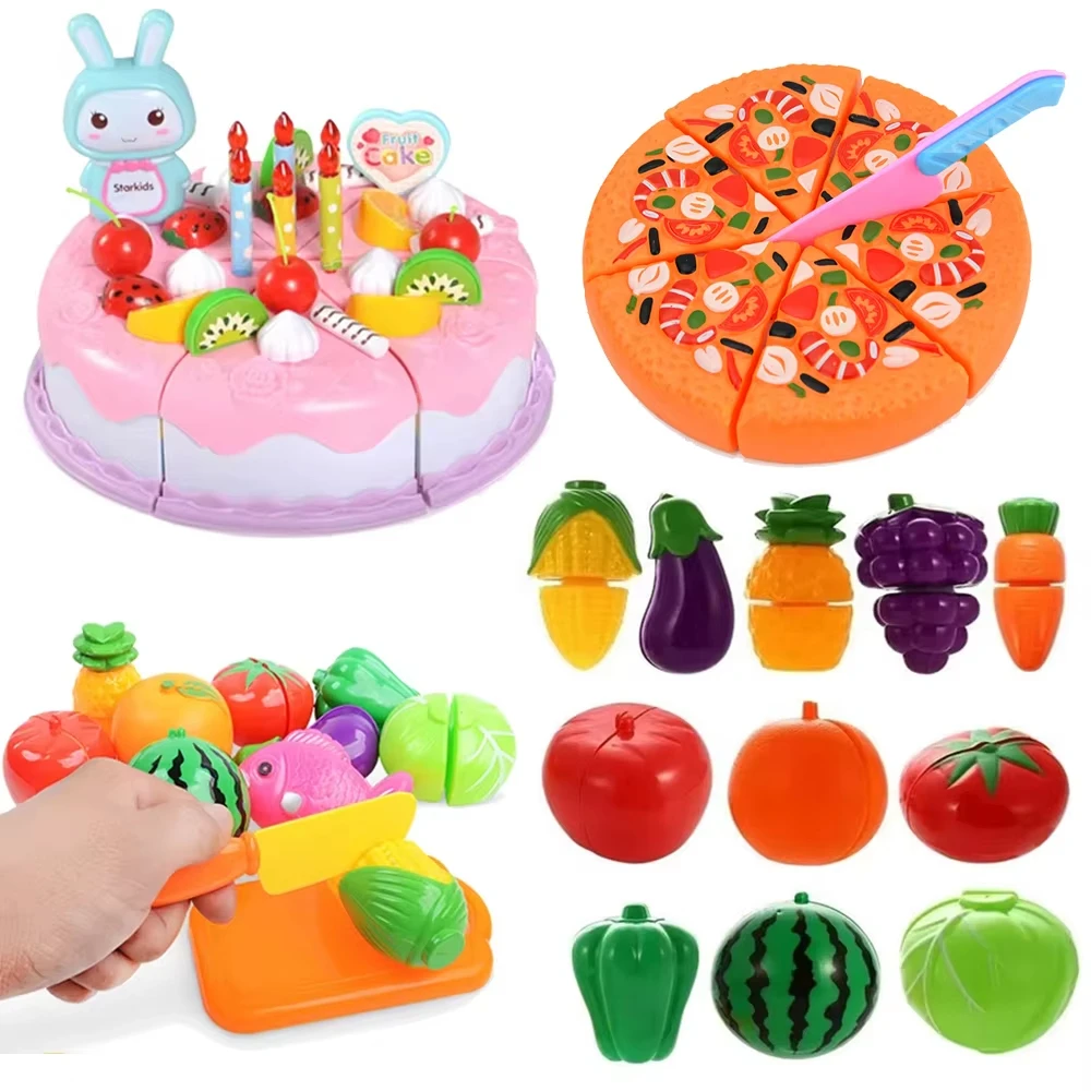 Taglio di frutta Verdura Giocattoli Set Gioco Giocattolo di plastica per bambini Giocattolo da cucina simulato Bambini Giochi di finzione Torte Giocattoli Regali per ragazze