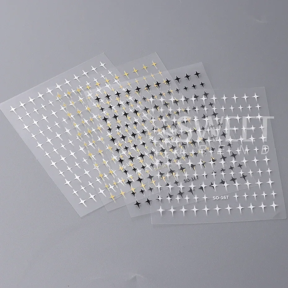 3D Black Sliver Stars Nails Stickers Bronzing Laser White Cross Starlight Glossychic Stylish Y2K Adhesive Manicure Decorations