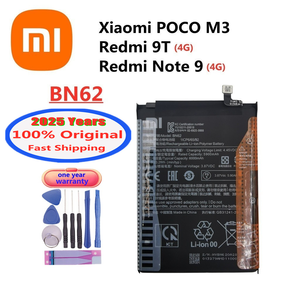 2025 Jahre Original Batterie BN62 Für Xiaomi POCO M3 Redmi 9T/Redmi Hinweis 9 4G Version 6000 mAh Telefon Batterie Auf Lager Schnelle Schiff