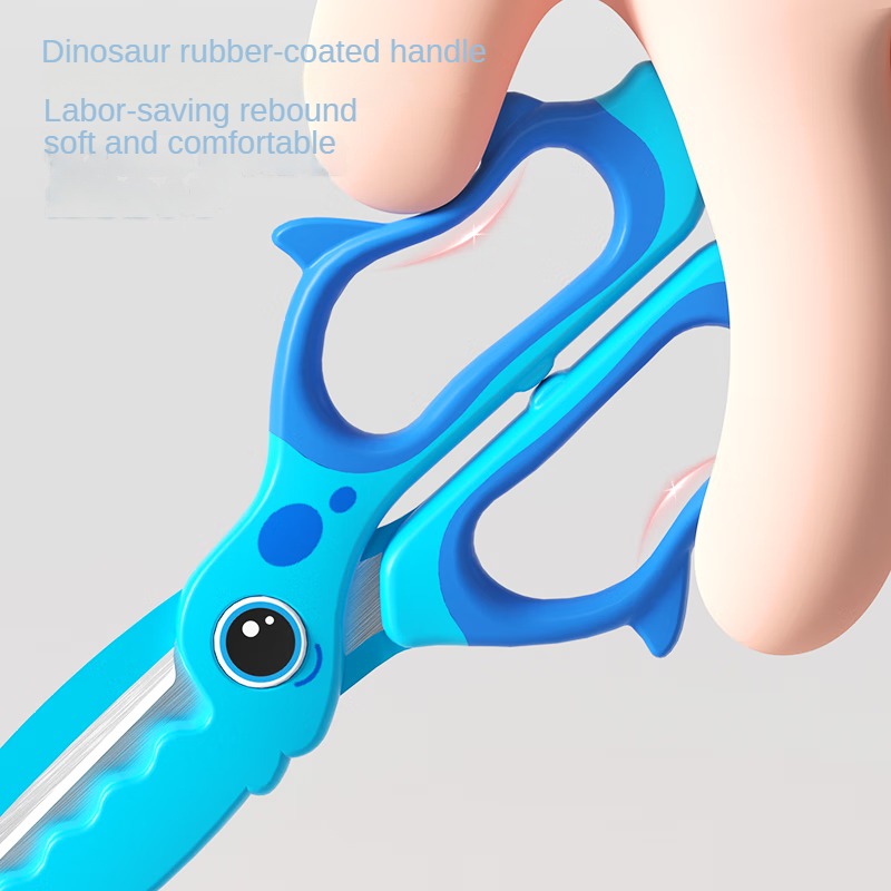 M & G-tijeras de 135mm para ahorrar trabajo, Protector de manos, tijeras de papel hechas a mano de dibujos animados para niños, dinosaurio pequeño, azul y rosa