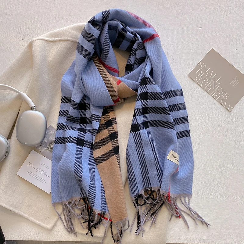 Novo outono inverno moda cashmere xadrez design cachecol das mulheres dos homens quente espessamento xale lenço cachecóis bufanda borla 2024
