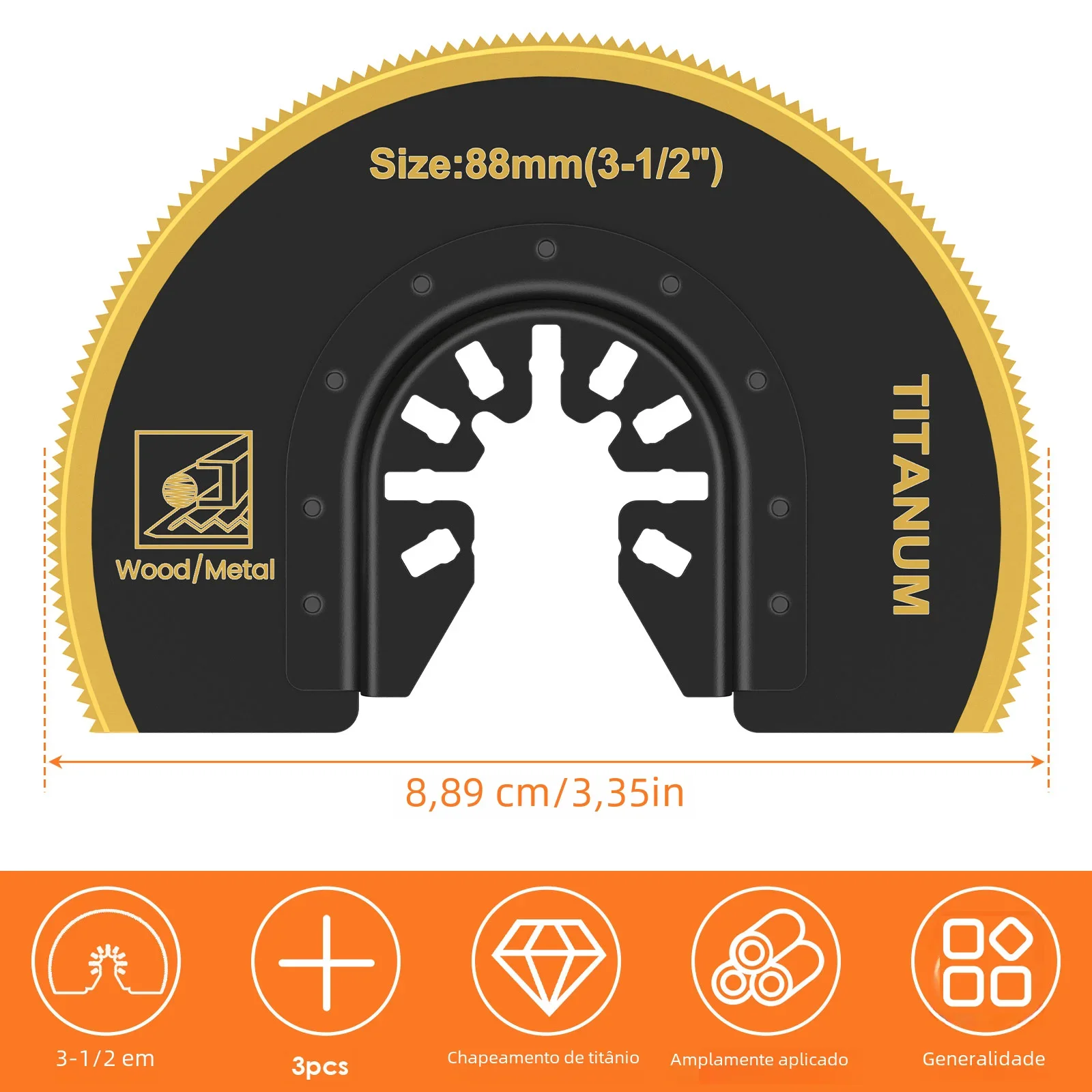 3 pçs/set lâminas de serra oscilantes bi-metal titânio revestido multiferramenta lâmina semicircular para madeira plástico metal corte lâminas de serra