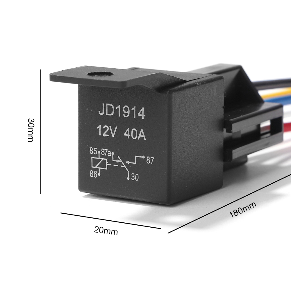 Relé automotivo à prova d'água, 5 peças 12v 24v 5pin 40a relé de carro com terminal de cobre vermelho preto soquete de relé automático cabo de chicote spdt
