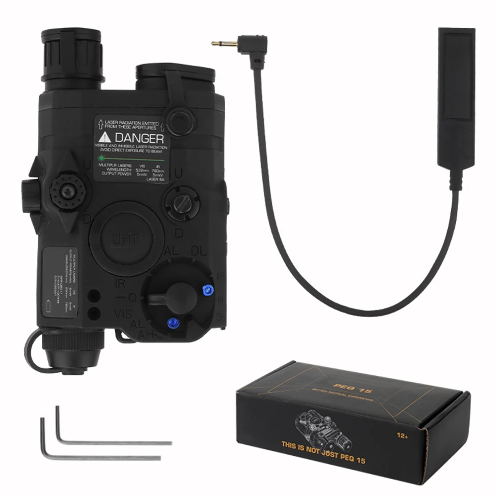 WoSporT PEQ-15 (เลเซอร์สีแดง + เลเซอร์สีเขียว + ไฟฉาย) ยุทธวิธีสีแดงสีเขียว Dual Laser Ray Indicator