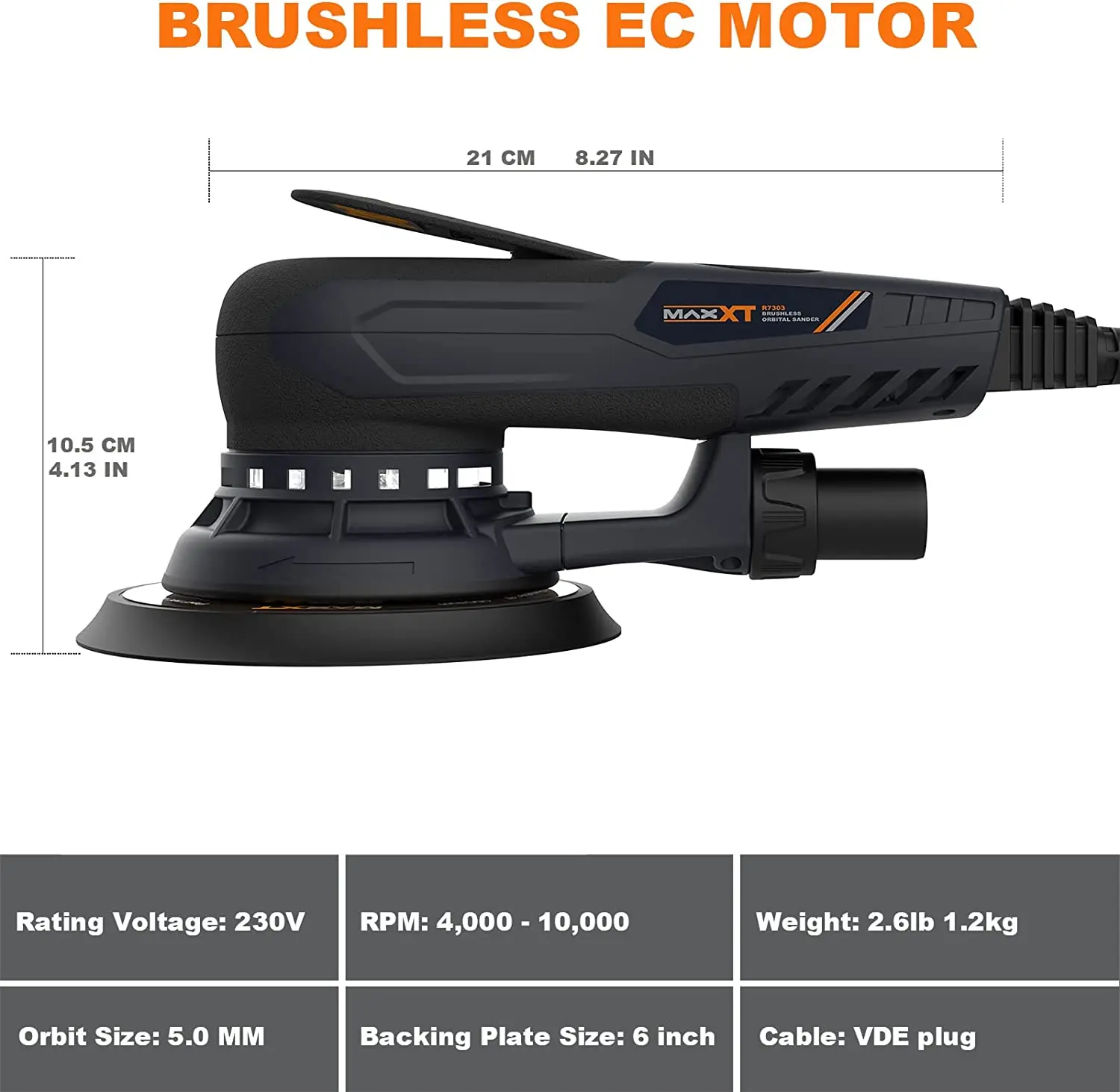 MAXXT 2.5mm/5.0mm Popular Design Random Electric Dust Free Brushless 220V Machine Sander Orbital