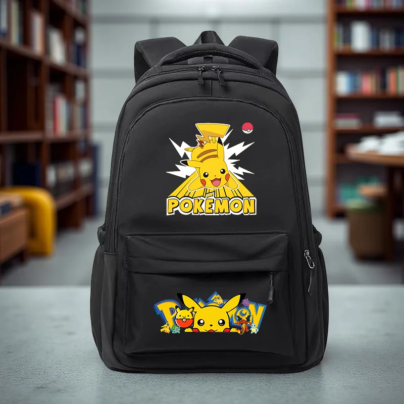 Mochila Pikachu de gran capacidad: bolso de nailon Preppy con correas ajustables para viajes diarios y regreso a la escuela, bolso de viaje