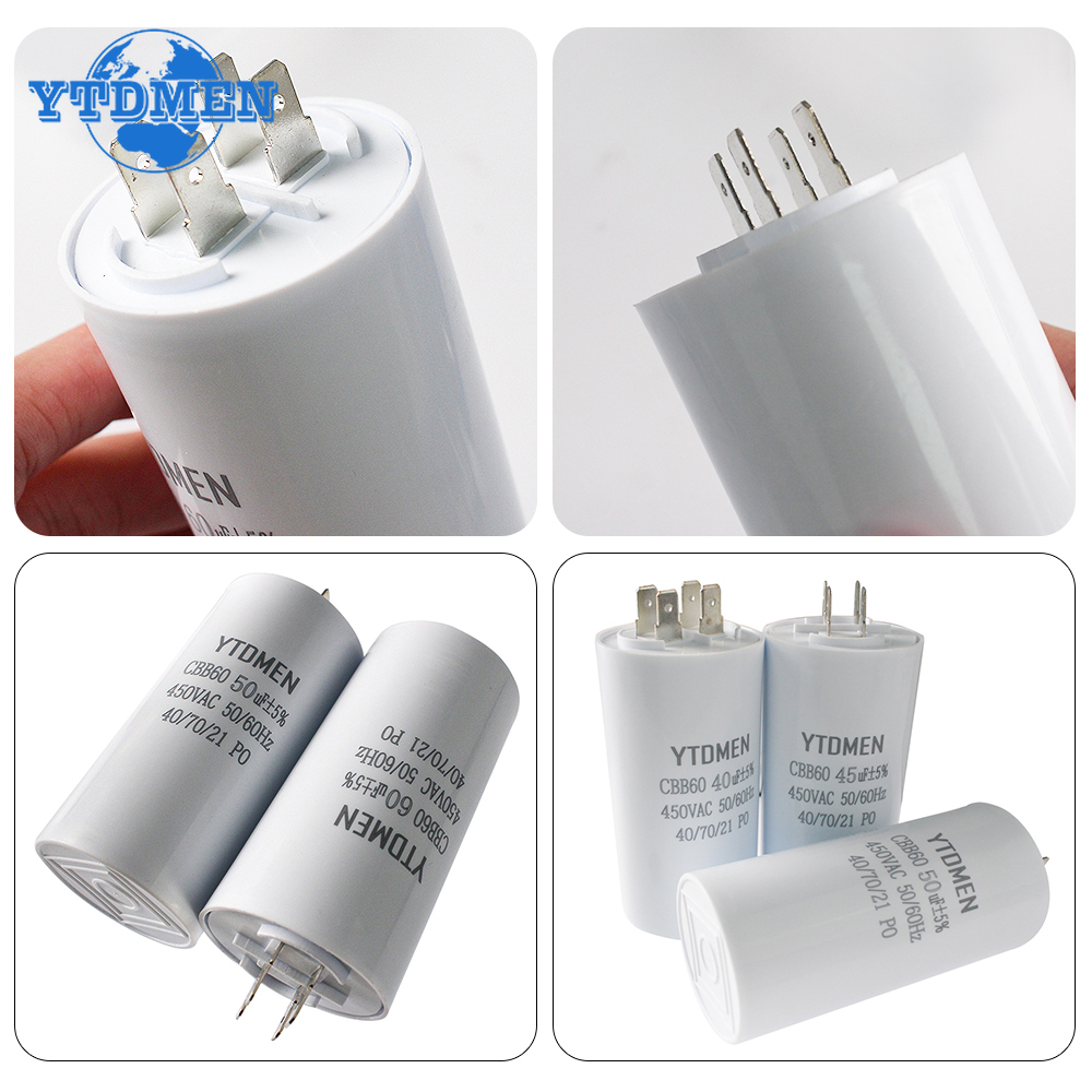1 Uds CBB60 condensador de arranque 450VAC 4pin doble inserto reemplazo eléctrico condensadores de funcionamiento de Motor 4UF 5UF 6UF 8UF 16UF 20UF 60UF