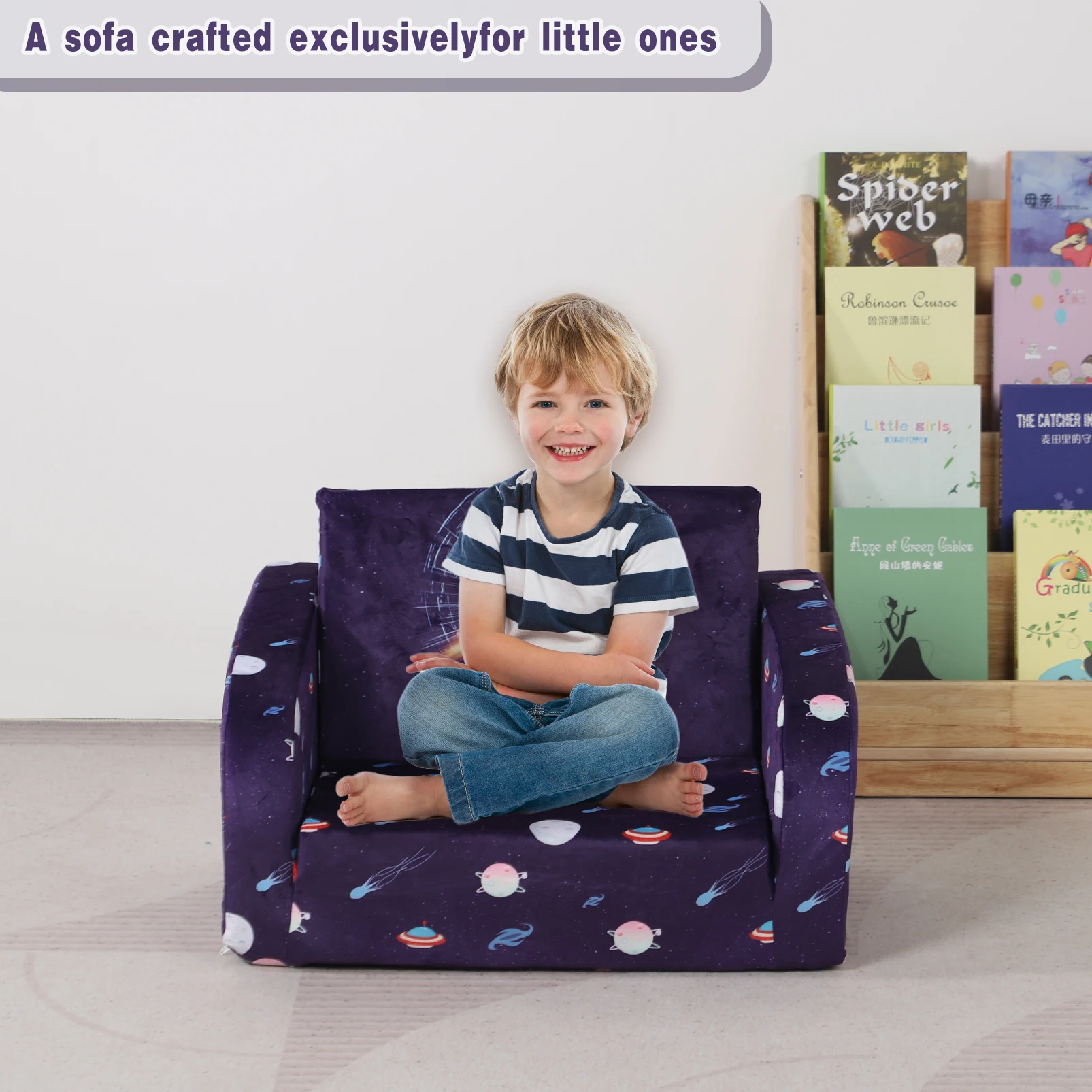 Divano per bambini convertibile 3 in 1, sedia per bambini con rivestimento in velluto per riposo e seduta per ragazzi e ragazze, divano per bambini in spugna ad alta desità