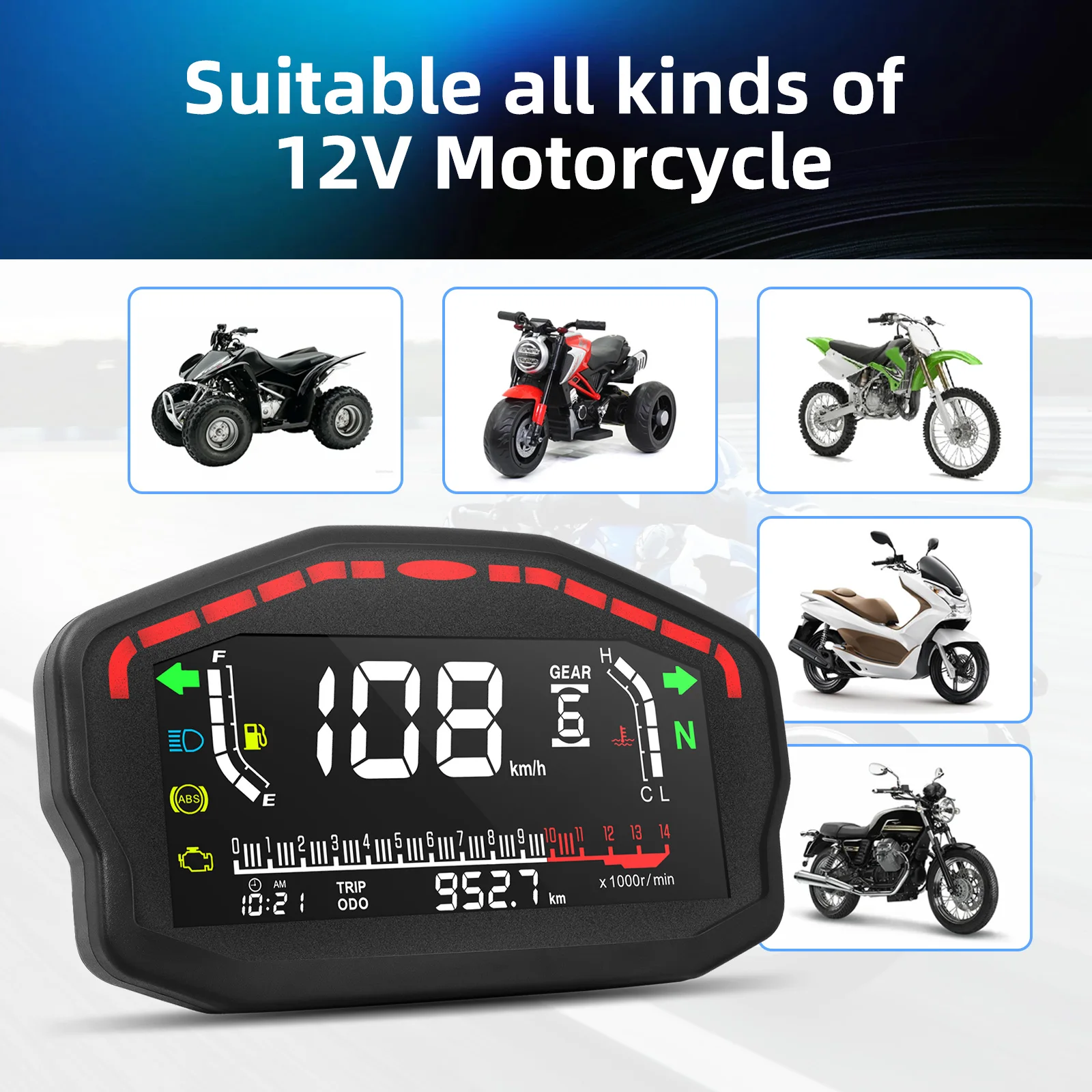 Universal LED Motorcycle Speedometer Digital Odometer For 2,4 Cylinders RPM Tachometer For Honda For Ducati For Kawasaki