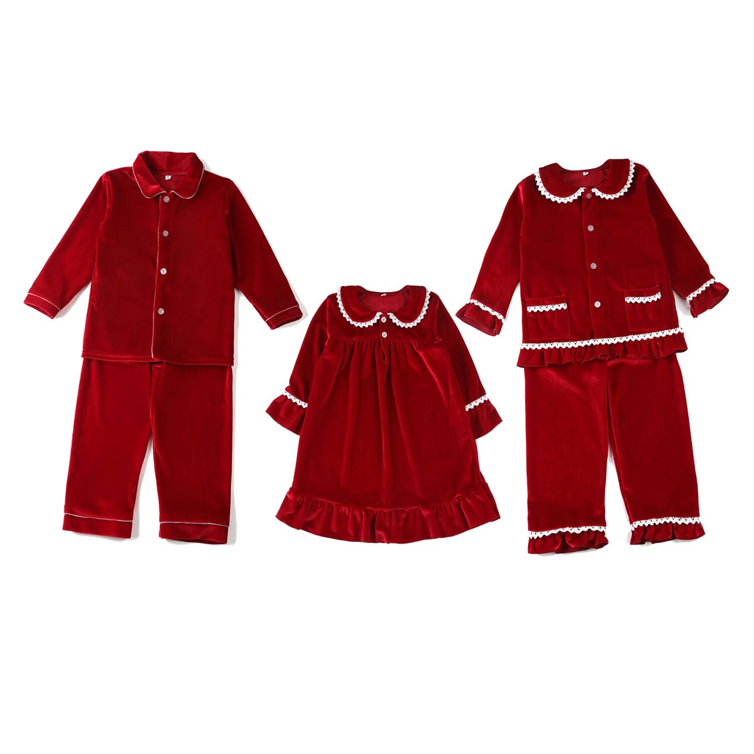 Conjunto de pijama para madre e hijo, conjunto de terciopelo rojo con volantes, ideal para Navidad, para Hermanos, gran oferta