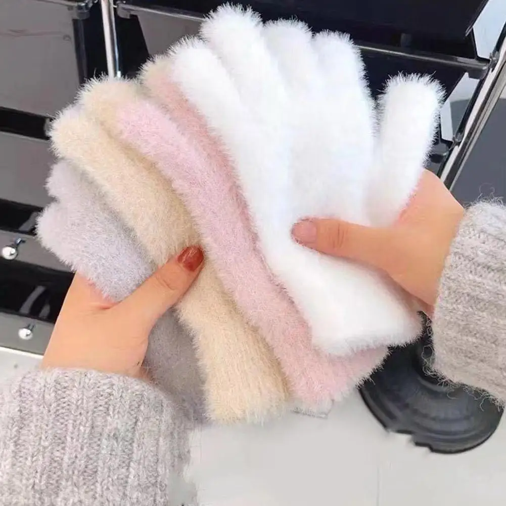 แฟชั่นฤดูหนาวจําลอง Mink Velvet Five Finger ถุงมือ Plush WARM Cold-proof ถุงมือผู้หญิงกลางแจ้งขี่จักรยาน Mittens