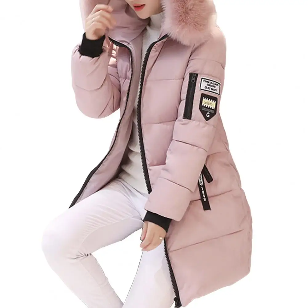 Abrigo de algodón con capucha para mujer, abrigo de algodón de invierno con capucha a prueba de viento y bolsillos con cremallera, abrigo grueso y cálido de longitud media