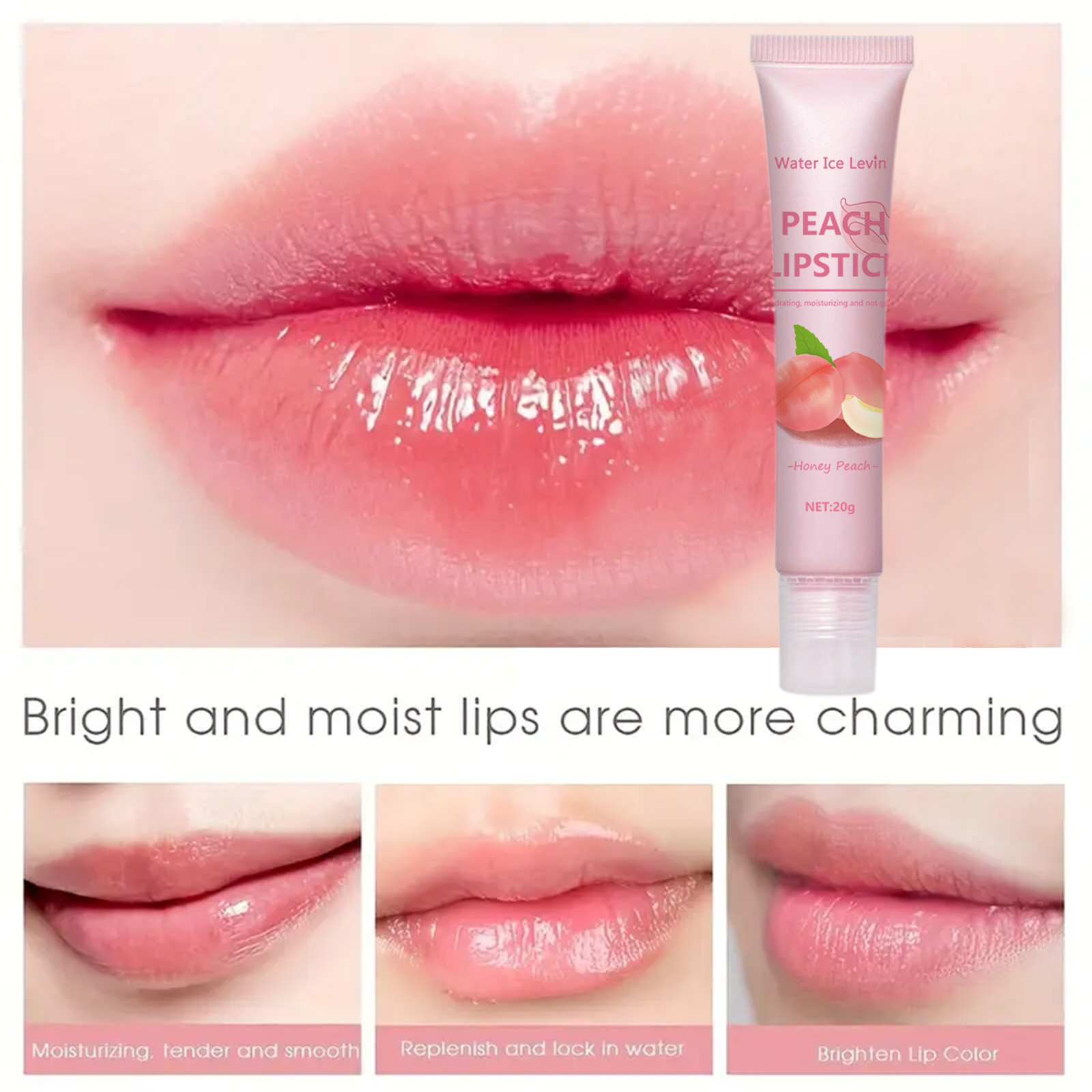 Baume à lèvres hydratant eau glace Levin pêche ne se décolore pas rouge à lèvres pêche hydratant longue durée couleur baume à lèvres hydratant