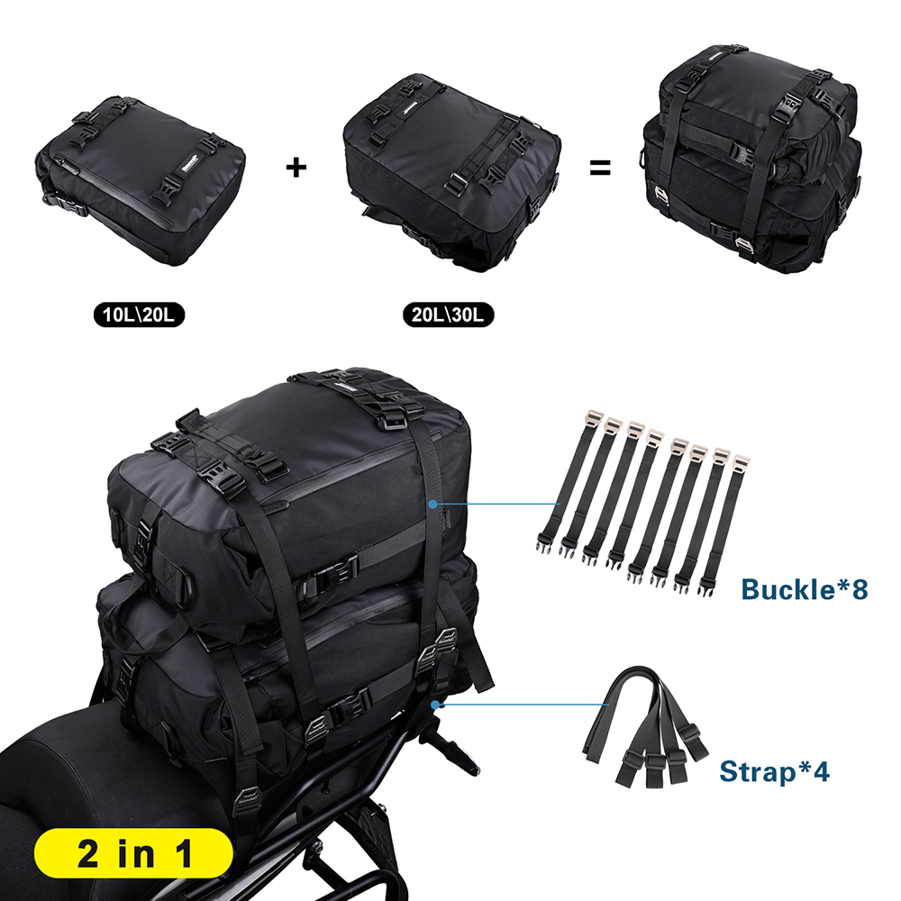 Bolsa de assento traseiro para motocicleta, 10l ou 20l ou 30l, à prova d'água, bolsa lateral para bagagem, multifuncional, bolsa de ombro