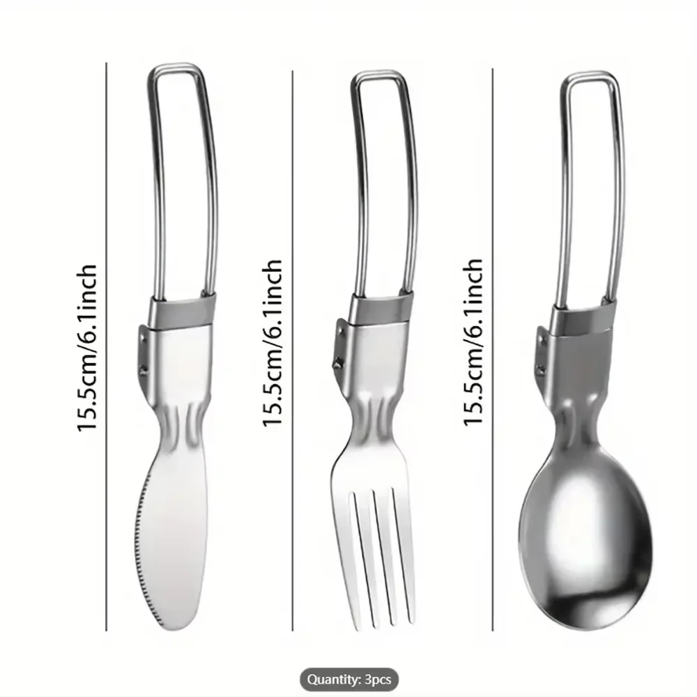 3 pz/1 set portatile campeggio esterno viaggio picnic pieghevole set di posate in acciaio inossidabile cucchiaio forchetta coltello stoviglie da viaggio all'aperto