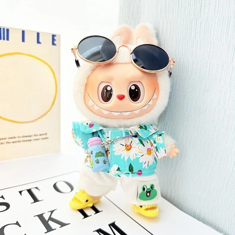 1 Set Hawaii Original Luxury Clothes for Labubu V1 V2 Cute Shark Duck Shoes Shirt Pants Glasses Beach Clothes Suit for Labubu