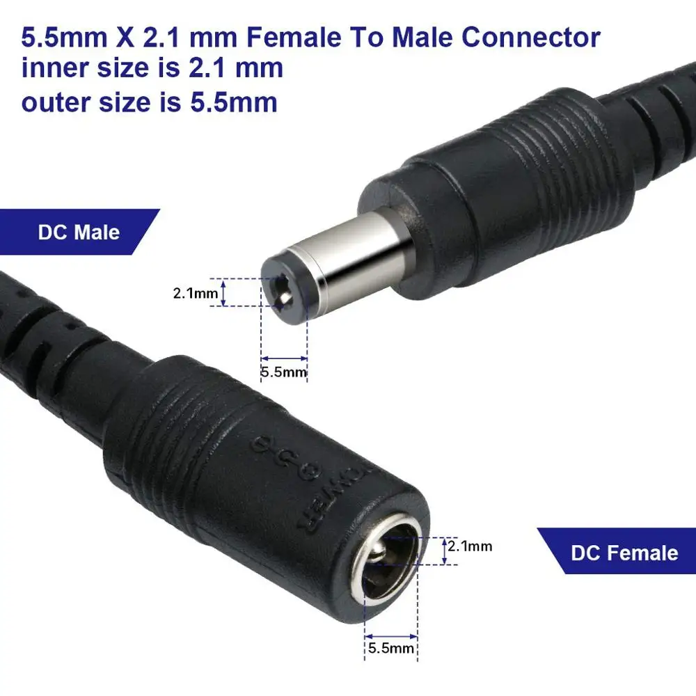 Cable de extensión CC 1M 2M 3M 5M 10M 5,5x2,1mm enchufe hembra a macho para 12V 5V 24V Cable adaptador de corriente cámara CCTV para el hogar tira de LED