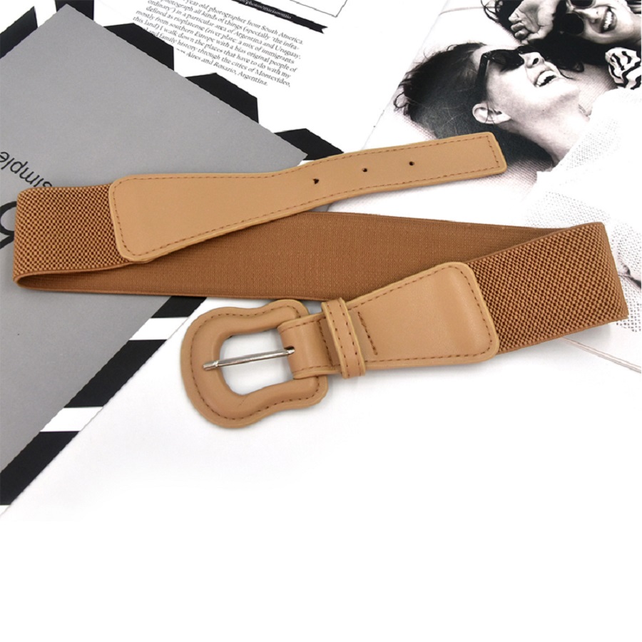 Women's Fashionable Retro Stretch Waist Belts Wide Elastic Cincher Dress Belts with Buckle Cummerbund-Style Corset Waistband