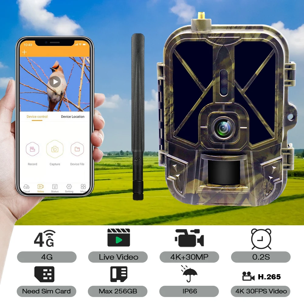 Cámara de rastreo de transmisión en vivo 4K, aplicación 4G de 30MP, cámaras de caza de servicio, batería de litio de 10000Mah, trampas fotográficas de visión nocturna HC940PROLI
