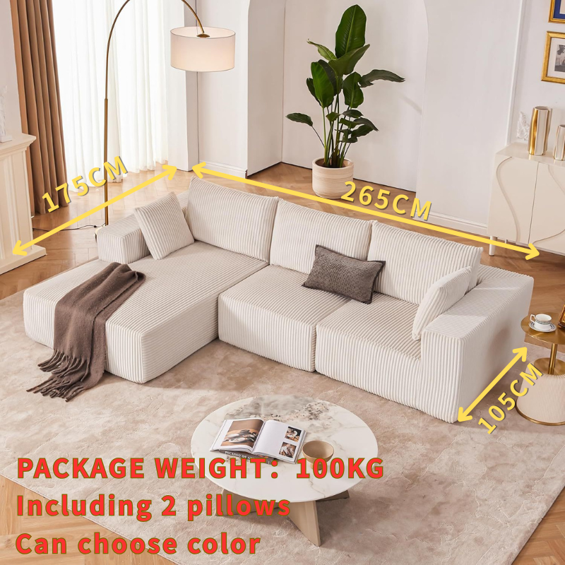Sofá modular moderno en forma de L para sala de estar, sofá seccional de pana comprimida de espuma completa, sofá cama para dormitorio y sala de estar