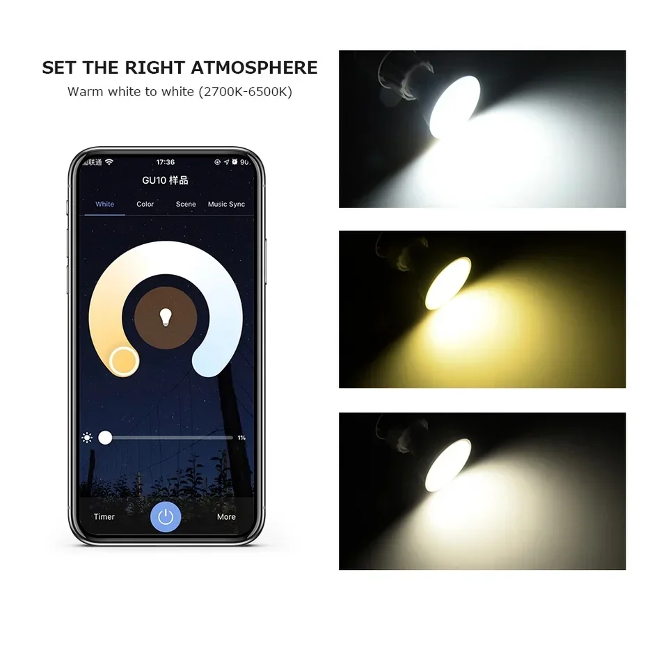 Żarówka LED GU10 Tuya WiFi 110V 220V 5/7/9W RGB Ściemnialna Reflektor Inteligentne Światło APP Współpracuje z Alexa Google Home Ochrona Oczu