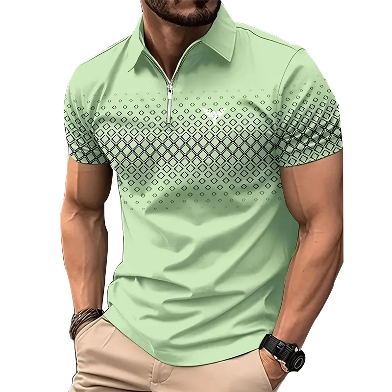 Mannen Persoonlijkheid Zomer Mode Sport Korte Mouw Casual Revers Rits Poloshirt Mannen Print Polyester Sneldrogend Poloshirt Top