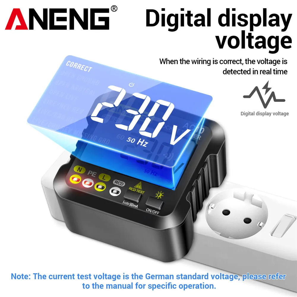 ANENG AC10 probador de enchufe Detector de enchufe enchufe de línea cero polaridad retención de fase Detector de fase enchufe de EE. UU./UE multímetro probador Digital