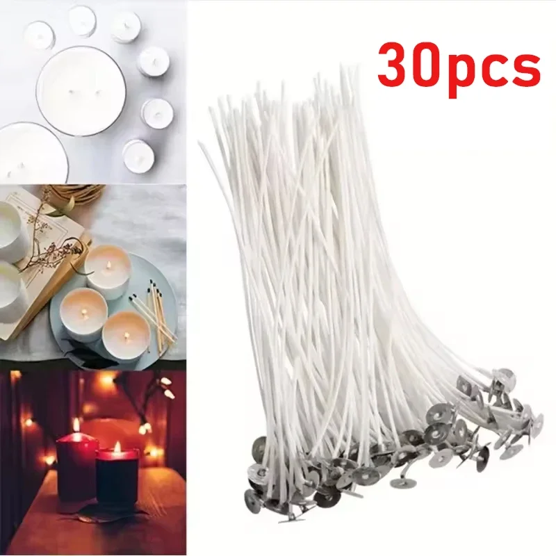 100 pces/30 pces watts de vela sem fumaça cera de soja núcleo de algodão puro diy vela que faz pavio pré-encerado para fontes de festa