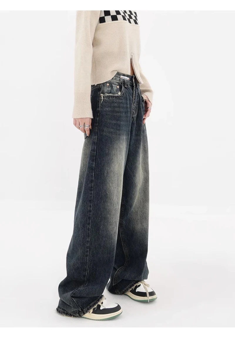 Novo estilo y2k baggy jeans feminino streetwear retro moda outono calças de cintura alta solta perna larga denim femal