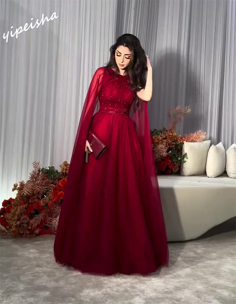 Personalizado Sparkle Jewel A-line até o chão e saias de lantejoulas tule personalizado