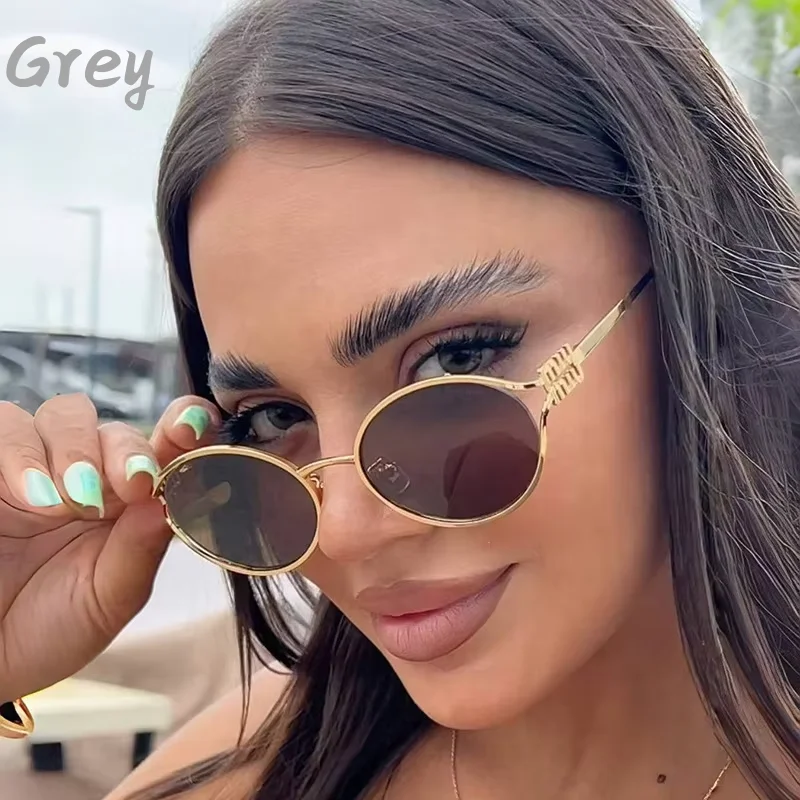 แฟชั่นแว่นตากันแดดขนาดเล็กยี่ห้อ Designer โลหะผู้หญิงกลางแจ้งวันหยุดแว่นตา UV Protection Man Shades ขาย
