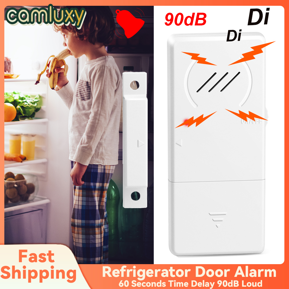 Camluxy Alarm drzwi lodówki przy otwarciu 60 sekund Opóźnienie czasowe 90dB Głośny Ultra-Slim Alarm lodówki Alarm otwarcia okna Bezpieczeństwo