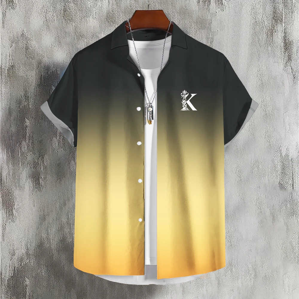 Solid Men'S Shirt Summer Color Gradient Lapel Shirts For Men Colorful Simple 3d Print Basic Men'S Shirt Tops Casual Short Sleeve