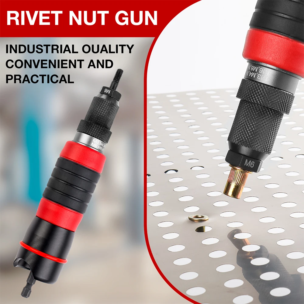 Pistolet à riveter électrique (M3 M4 M5 M6 M8 M10) pistolet à riveter sans fil domestique, outil de rivetage rapide de qualité industrielle, machine à riveter avec foret de 3 à 12 mm et boîte à outils