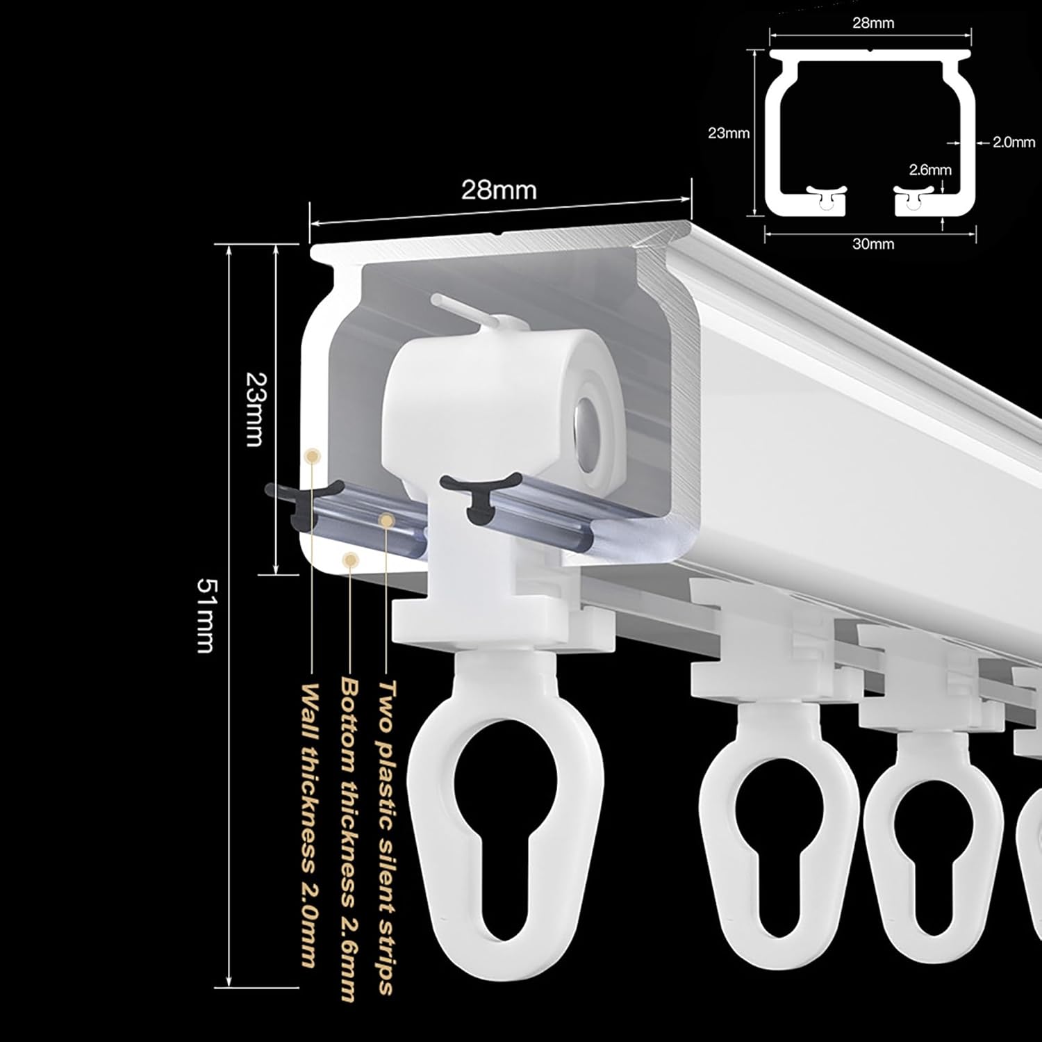 de rieles de cortina de aluminio para montaje en el techo, ondulado, ondulado, con juego de cinta, 100-600 cm, ajustable, blanco