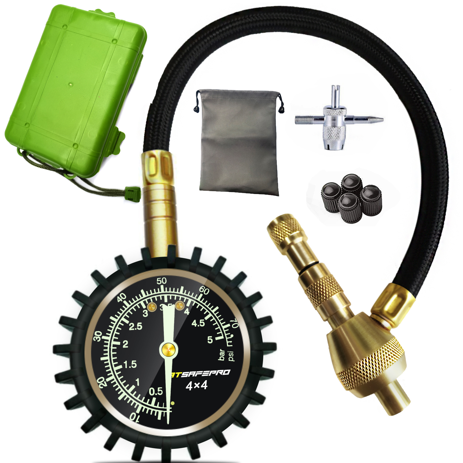 ATsafepro Lốp Xe Chỉ Số Giảm Phát Đồng Hồ Đo Áp Suất 75Psi 2 Trong 1 Chuyên Nghiệp Nhanh Chóng Xả Hơi Đặc Biệt Chuck Cho 4X4 Lớn Offroad Lốp Xe Trên xe Jeep