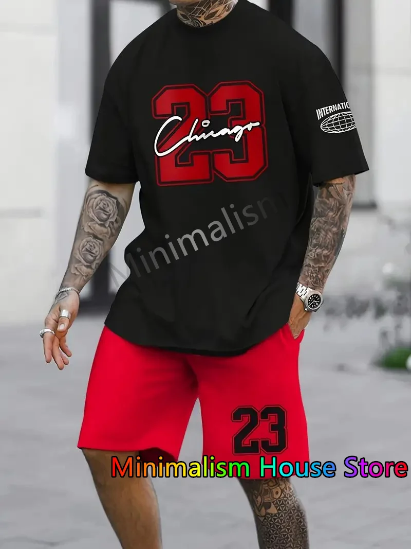 2024 新しいメンズトラックスーツセット半袖 Tシャツスーツカジュアルスーツスポーツ 3D プリントストリートショーツ 2 ピース男性服