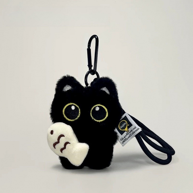 1Pcs Cool Plush Black Cat Doll Toy Keychain Bag Pendant Charms Car Keyring Accessories For Women Couples Kawaii Gift