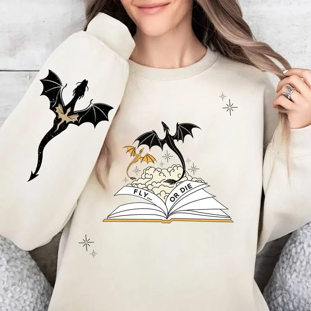 Neues Basgiath War College Doppelseitiges Sweatshirt Fourth Wing Pullover Fly Bookish Shirts Unisex Langarm-Sweatshirts