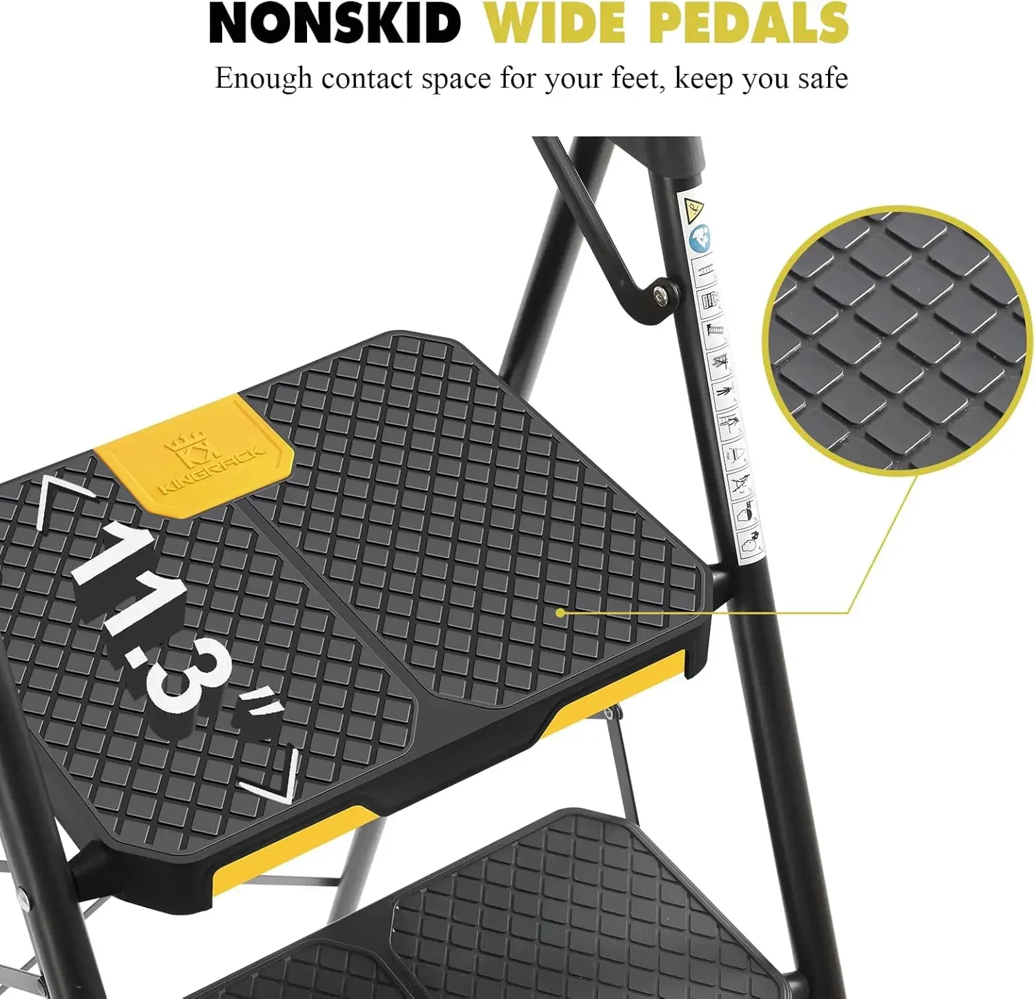 4 steps with tool platform, folding step stool with wide pedals, safety locking, sturdy steel ladder portable safety ladder