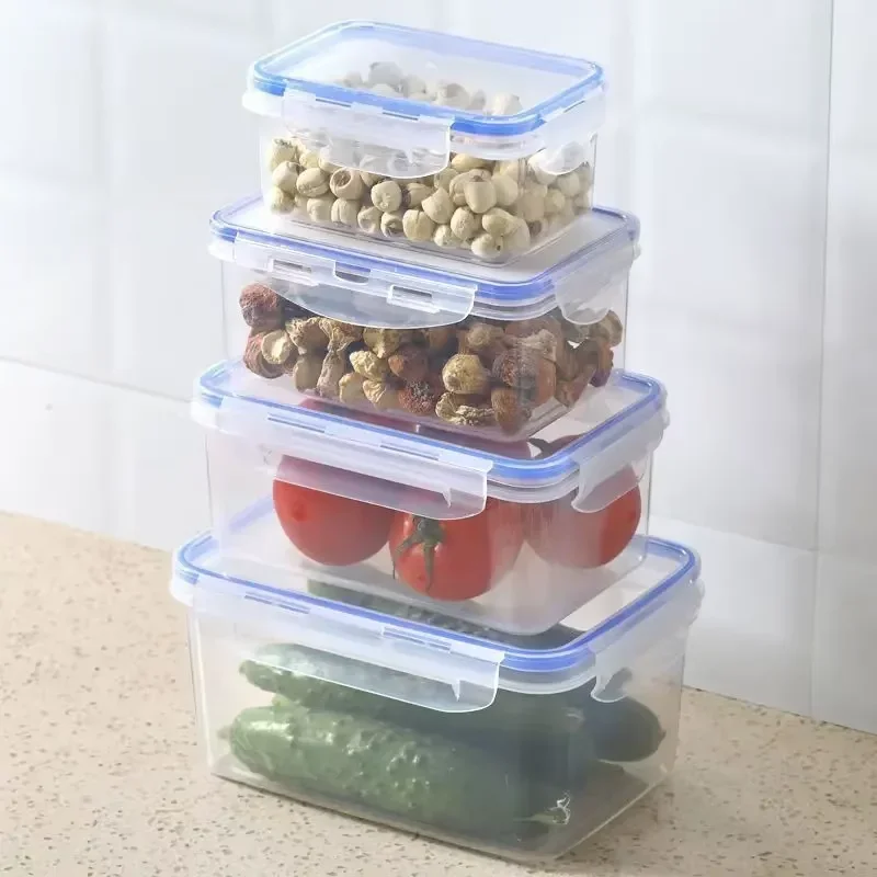 Verzegelde rechthoekige koelkastopbergdoos met deksel Kunststof crisper magnetronverwarmde lunchbox met deksel