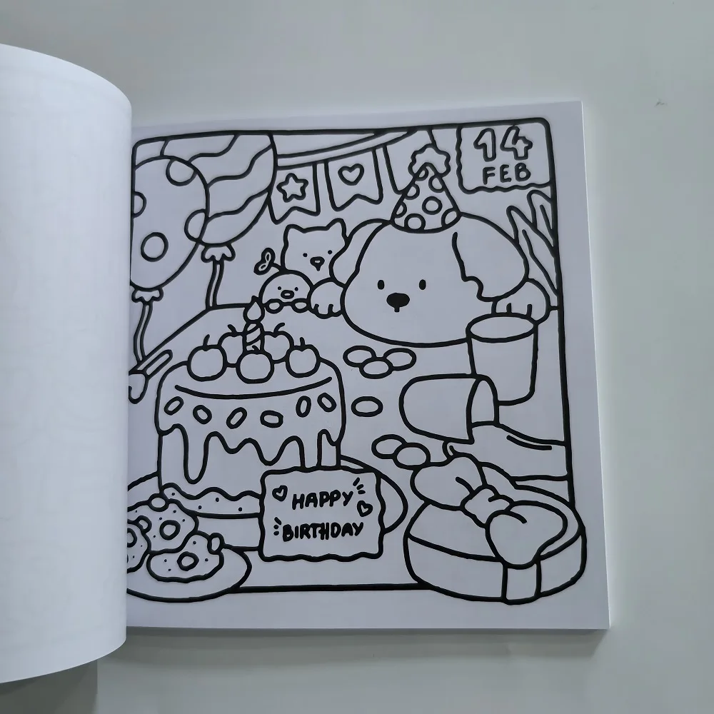 성인을 위한 아늑한 귀여운 색칠하기 책 대담하고 쉬운 귀여운 패턴, 스트레스 해소 선물 생일 파티 호의, 재미있는 DIY 드로잉 도서