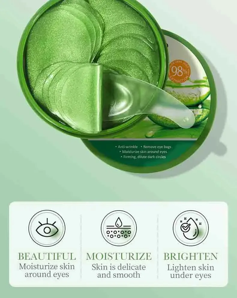 Mascarilla de colágeno de Aloe Vera para ojos, bolsas para ojos antiojeras, parches hidratantes antiarrugas, productos para el cuidado de la piel, 60 uds.