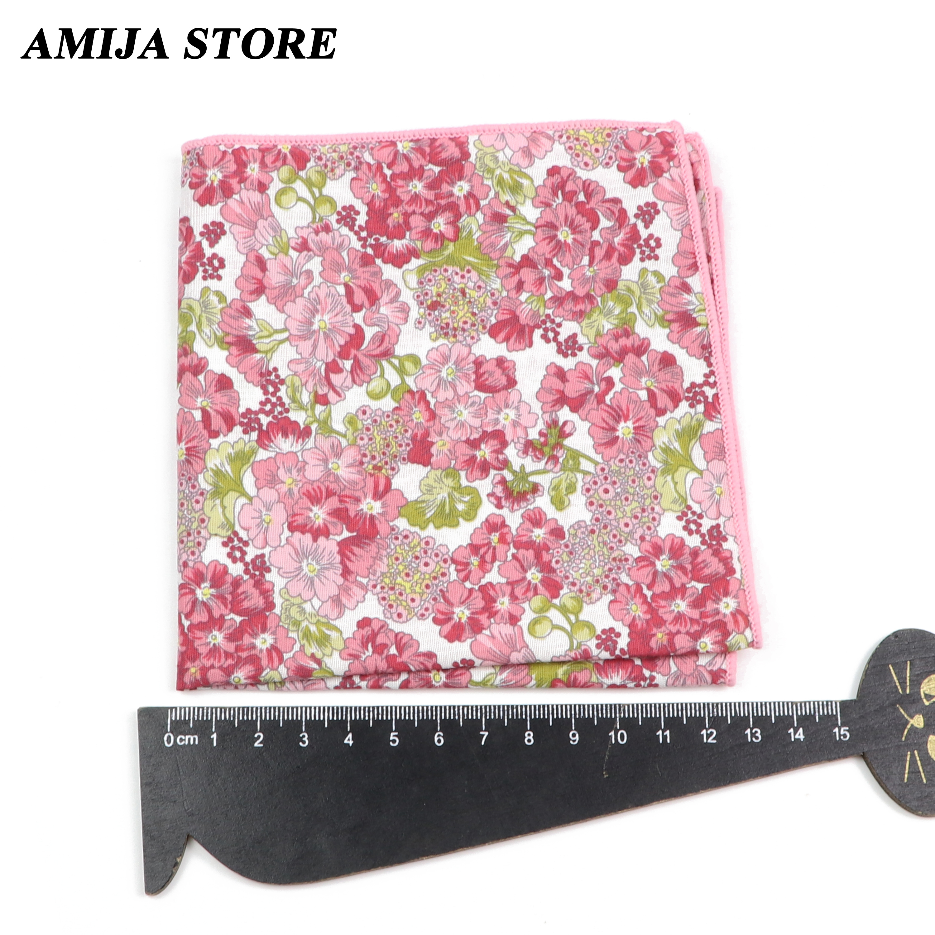 ผ้าเช็ดหน้าผ้าฝ้ายลายดอกไม้สำหรับผู้ชายน่ารัก25ซม. ผ้าพันคอสีชมพูสีแดงพิมพ์ลายเสื้อชุดปาร์ตี้งานแต่งงานของขวัญประจำวัน