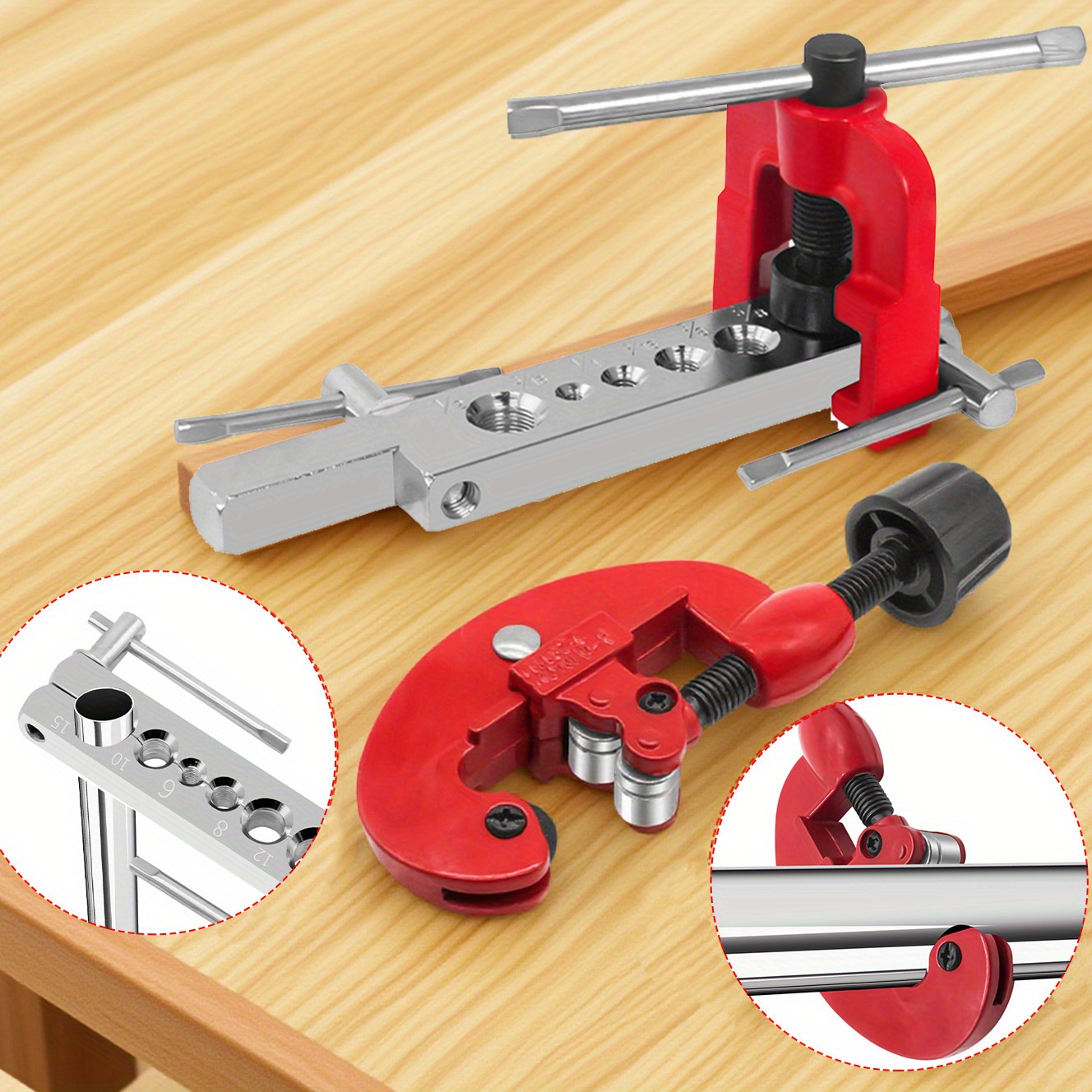 フレアリングツールセット コーンと6穴バー 水、ガス、冷凍、ブレーキライン用途向け 真鍮およびアルミニウムチューブフレアリングツール