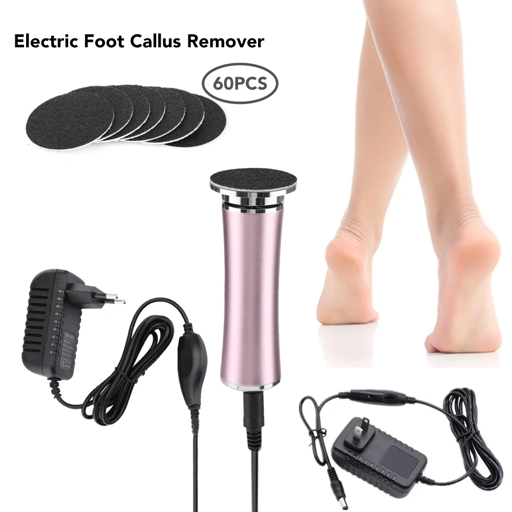 Máquina elétrica de pedicure para pés com 60 peças de lixa substituível removedor de pele morta aparador de moagem de pés ferramenta de cuidados com os pés purificador