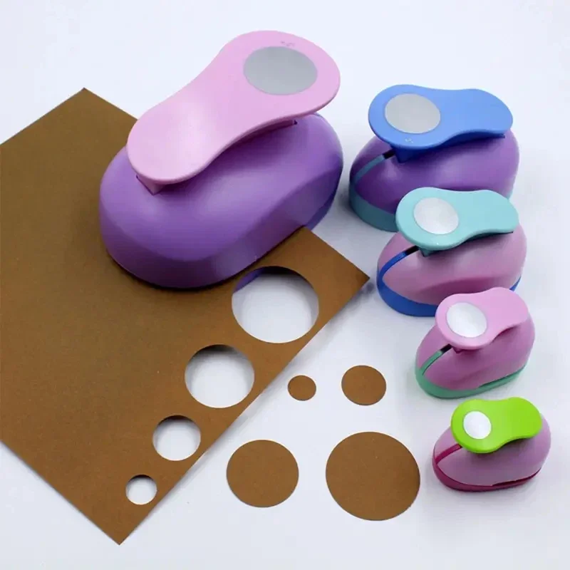 Assorted Circle Punch Set (8/16/25/38/50mm) - Vibrant Paper Craft Tool for DIY Scrapbooking & Card Making （Random Color）