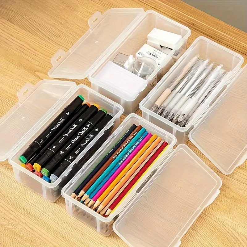 1/4pcs Large Clear Plastic Storage Boxes with Hinged Lids Ideal for Jewellery Ornaments Home Supplies and Office Organization