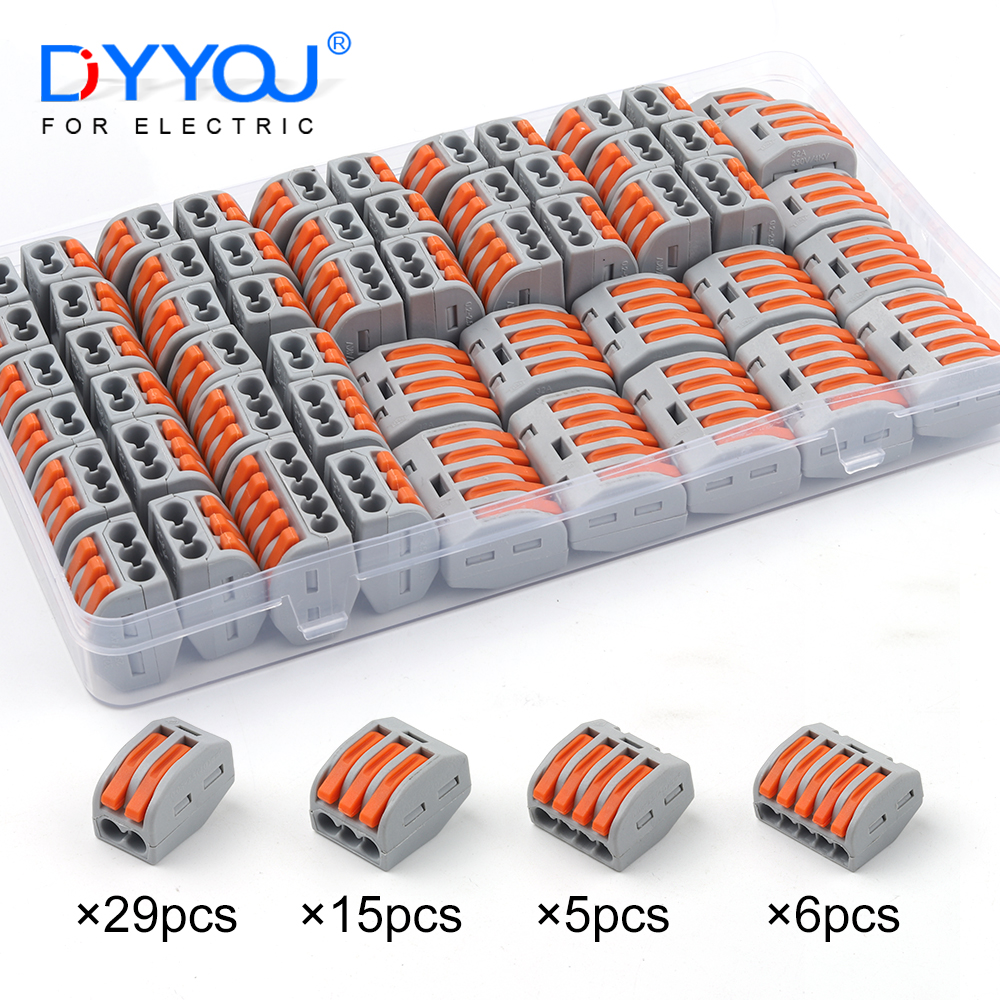 55 stuks snelle draadconnector, snelle bedrading push-in hendelconnectoren elektrische bedrading klemmenblok met opbergdoos, voor draden